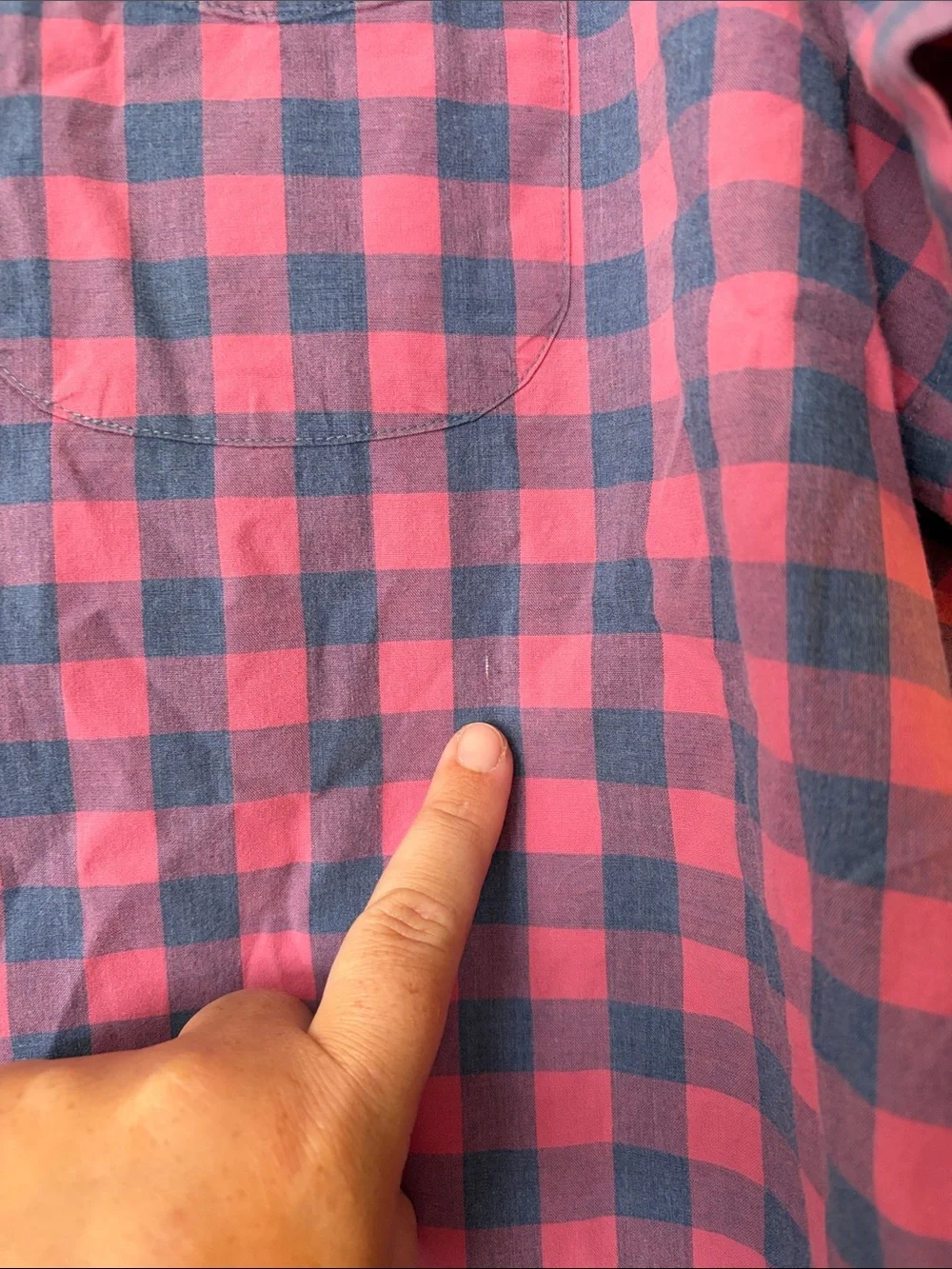 J. CREW Men's Pink and Blue Gingham Short-Sleeve Button Up Shirt